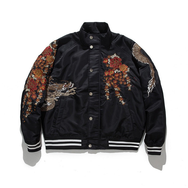 Dragon embroidery trendy casual boys stand collar jacket cotton jacket