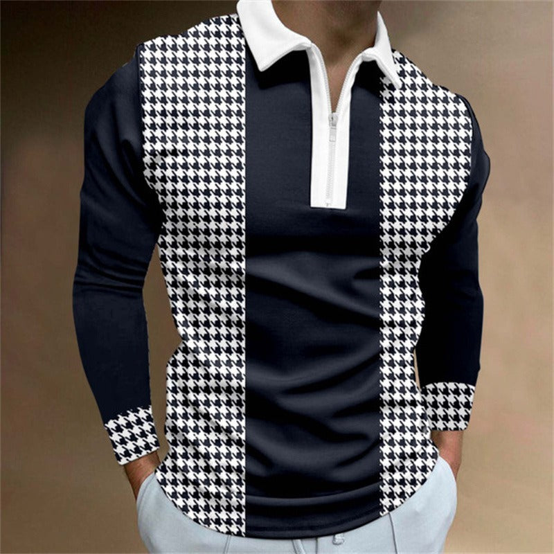 New Men's Zipper Long-Sleeved Casual Slim Sports Lapel Shirt Polo Shirt