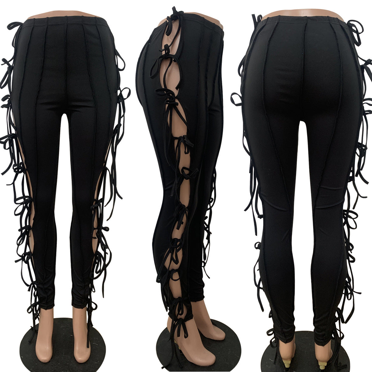 Spring And Summer New European And American Style Women's High Waist Solid Color Lace Hollow Pencil Pants