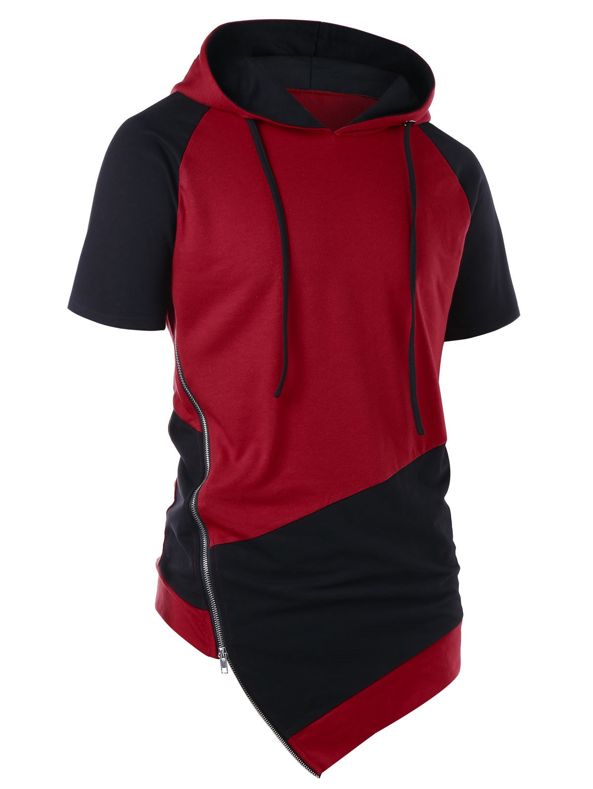 Short Sleeve Drawstring Color Blocking Hoodie
