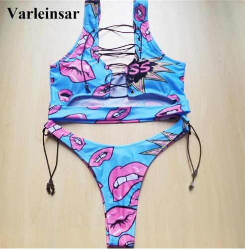 African Sexy Thong Bikini Lace Up Swimwear Two Pieces Swimsuit Bathing Suit