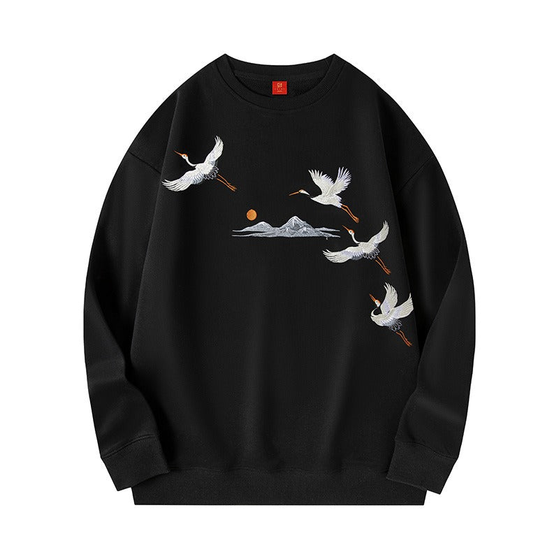 National fashion brand spring and autumn round neck pullover sweatshirt for men street hip hop loose casual embroidery