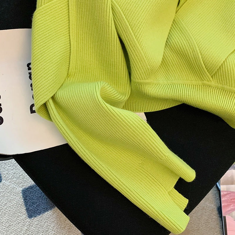 Solid Temperament Knitting Sweaters For Women V Neck Long Sleeves Slimming Sweater Female Fashion Clothing