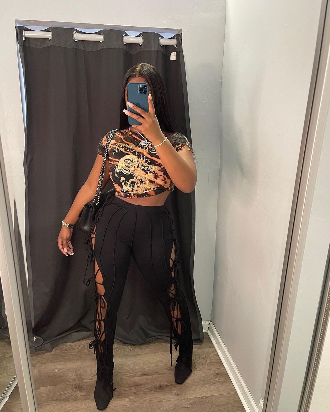 Spring And Summer New European And American Style Women's High Waist Solid Color Lace Hollow Pencil Pants