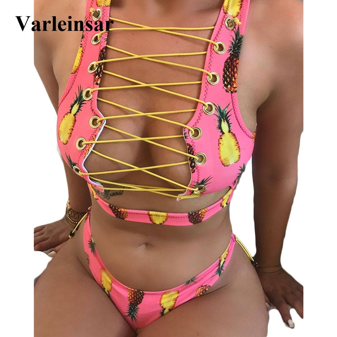 African Sexy Thong Bikini Lace Up Swimwear Two Pieces Swimsuit Bathing Suit