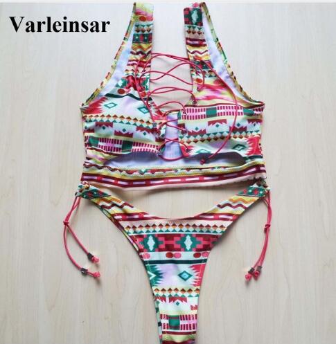 African Sexy Thong Bikini Lace Up Swimwear Two Pieces Swimsuit Bathing Suit