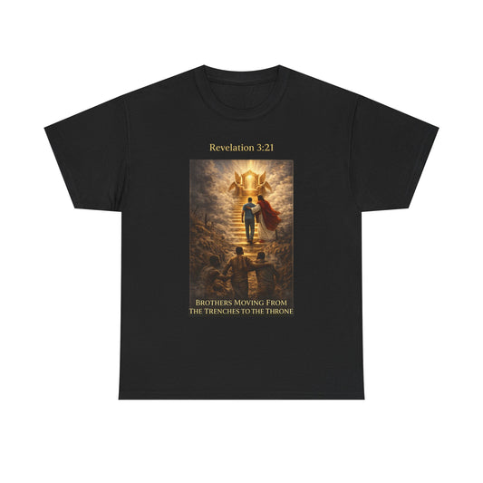 Methodist Revelation 3:21 T-Shirt — "Brothers Moving From the Trenches to the Throne" Christian Tee