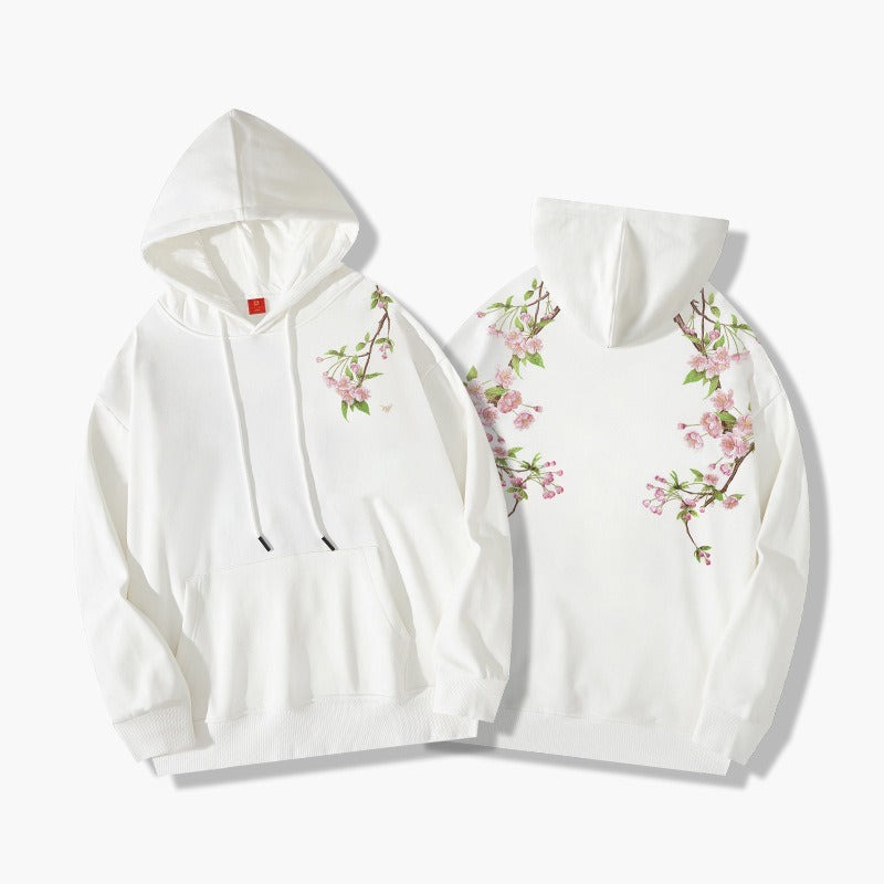 Trendy brand national trend retro plum blossom embroidered hooded sweatshirt for men and girls couple tops hoodie jacket