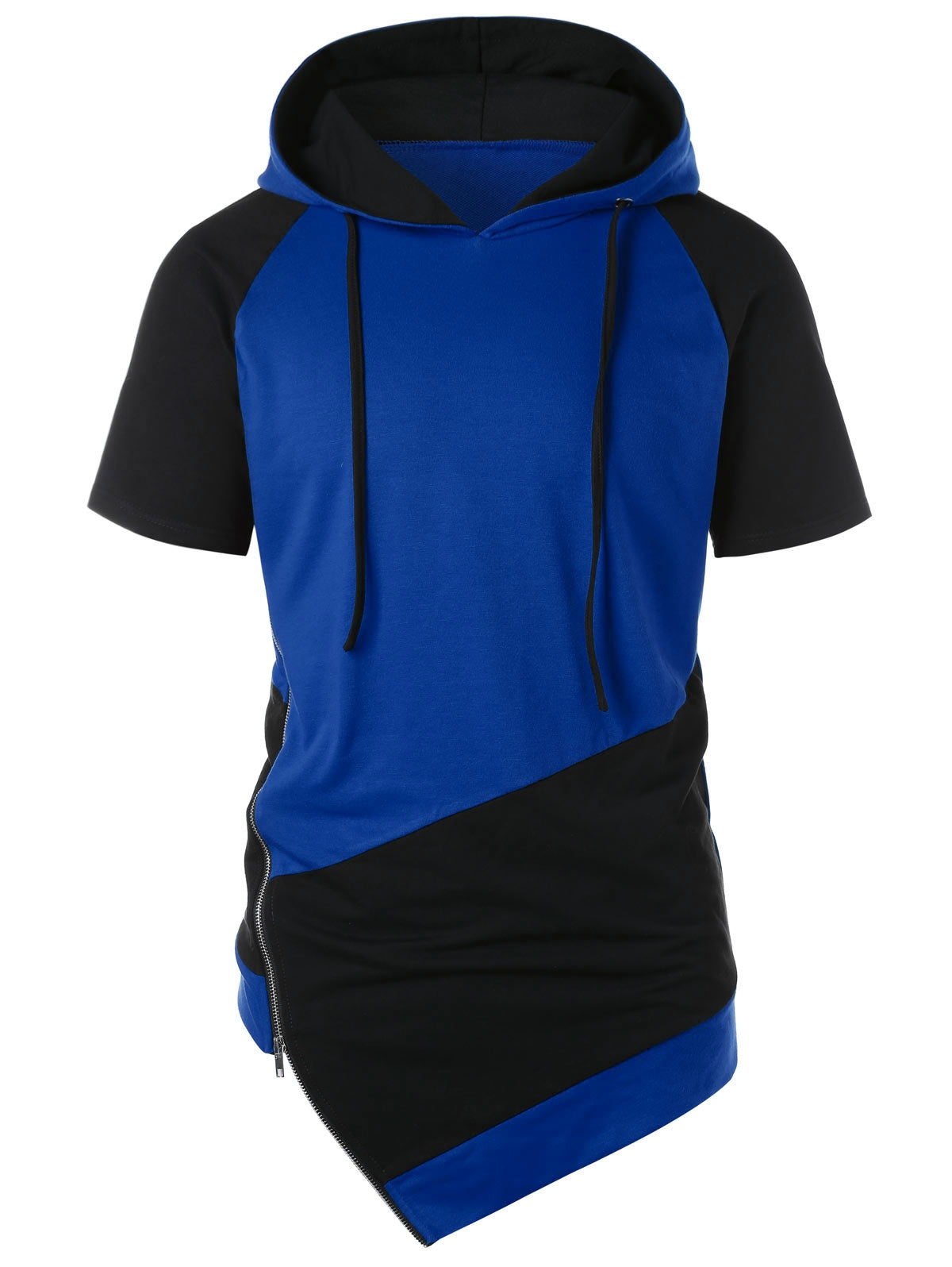 Short Sleeve Drawstring Color Blocking Hoodie