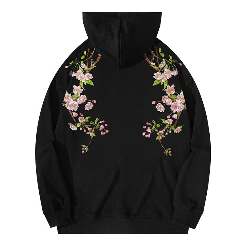 Trendy brand national trend retro plum blossom embroidered hooded sweatshirt for men and girls couple tops hoodie jacket