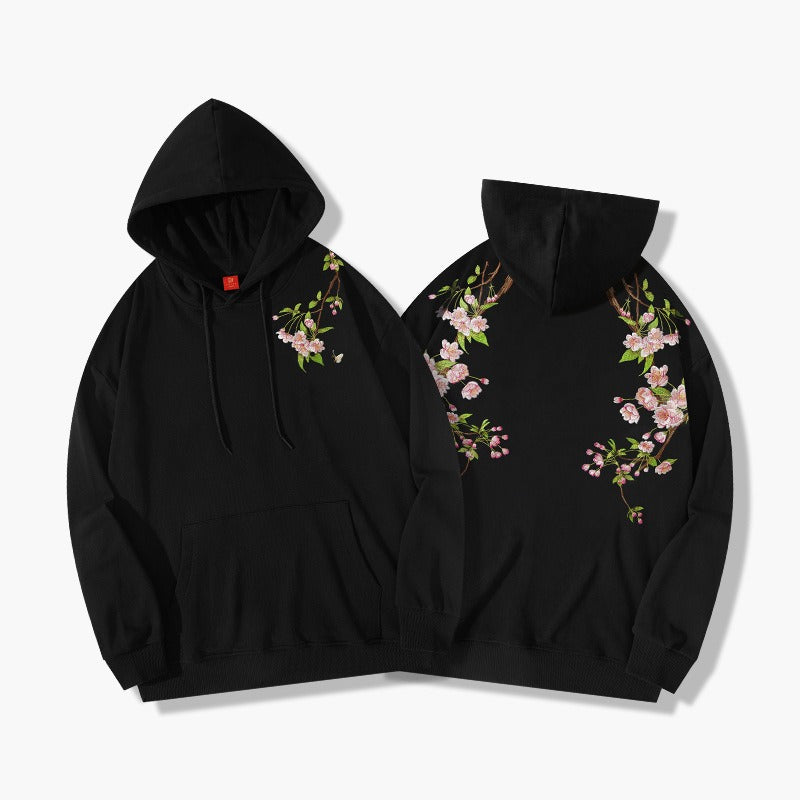 Trendy brand national trend retro plum blossom embroidered hooded sweatshirt for men and girls couple tops hoodie jacket