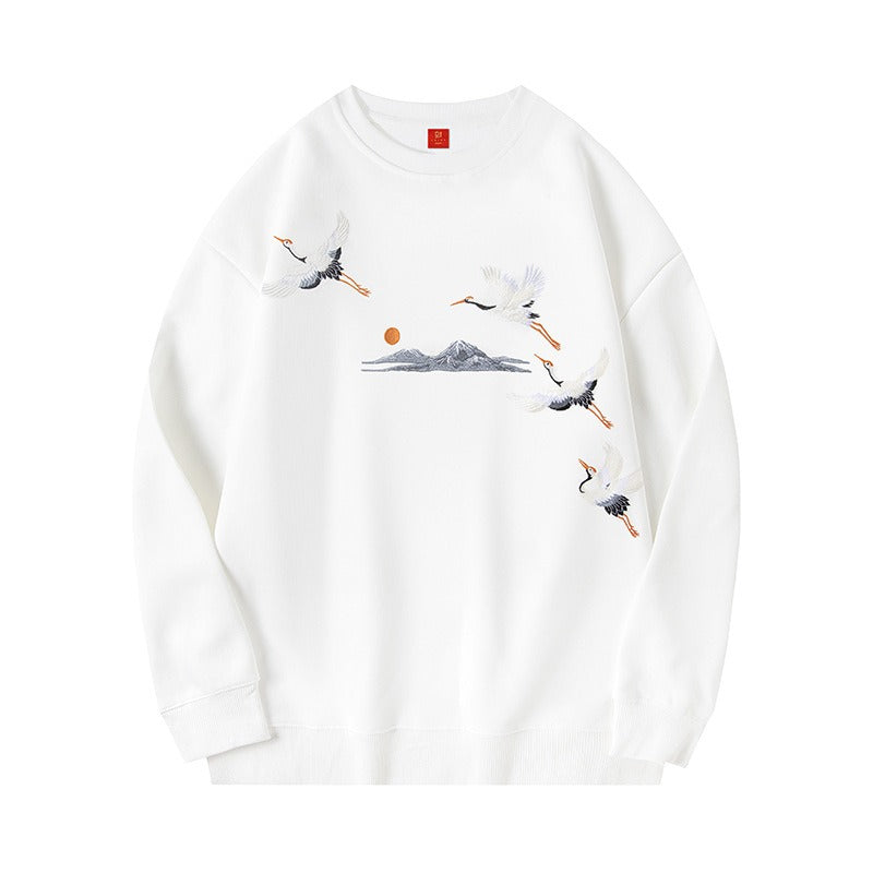 National fashion brand spring and autumn round neck pullover sweatshirt for men street hip hop loose casual embroidery