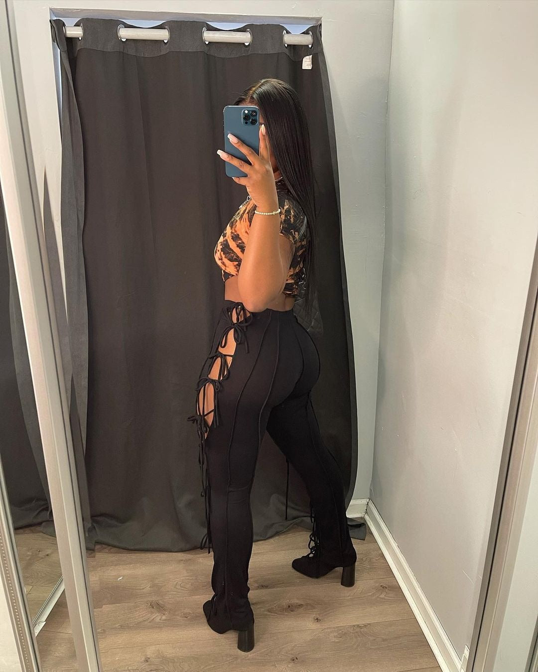 Spring And Summer New European And American Style Women's High Waist Solid Color Lace Hollow Pencil Pants