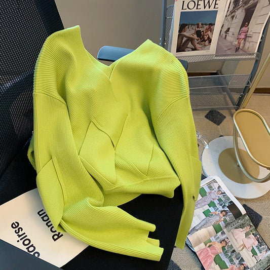 Solid Temperament Knitting Sweaters For Women V Neck Long Sleeves Slimming Sweater Female Fashion Clothing