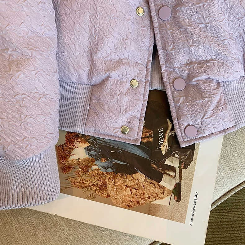 Purple Thickened Baseball Jacket Cotton Jacket For Women In Winter New Winter Small Short Ins Port Style Jacket