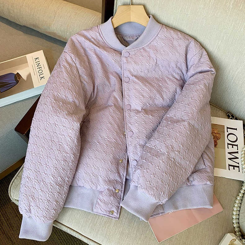 Purple Thickened Baseball Jacket Cotton Jacket For Women In Winter New Winter Small Short Ins Port Style Jacket