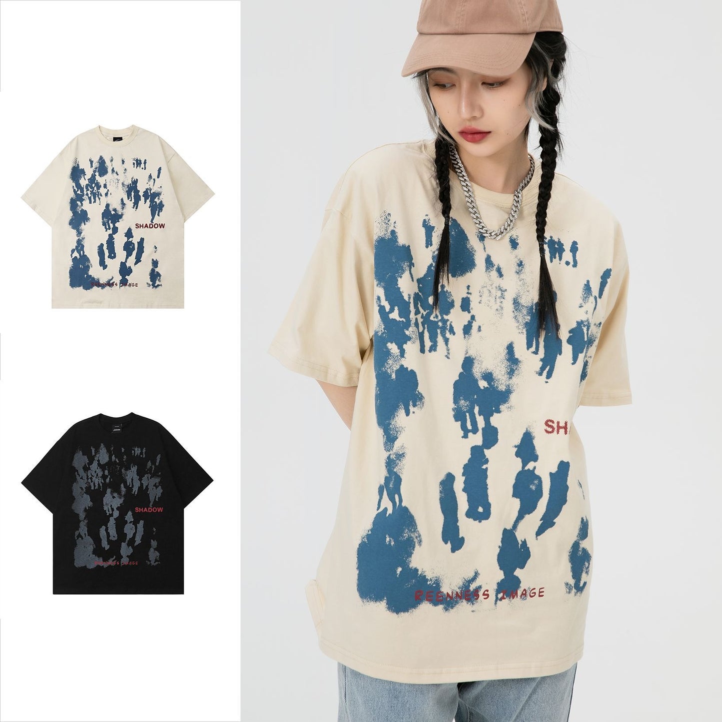 Street high street trendy sign abstract silhouette theme short sleeved T-shirt