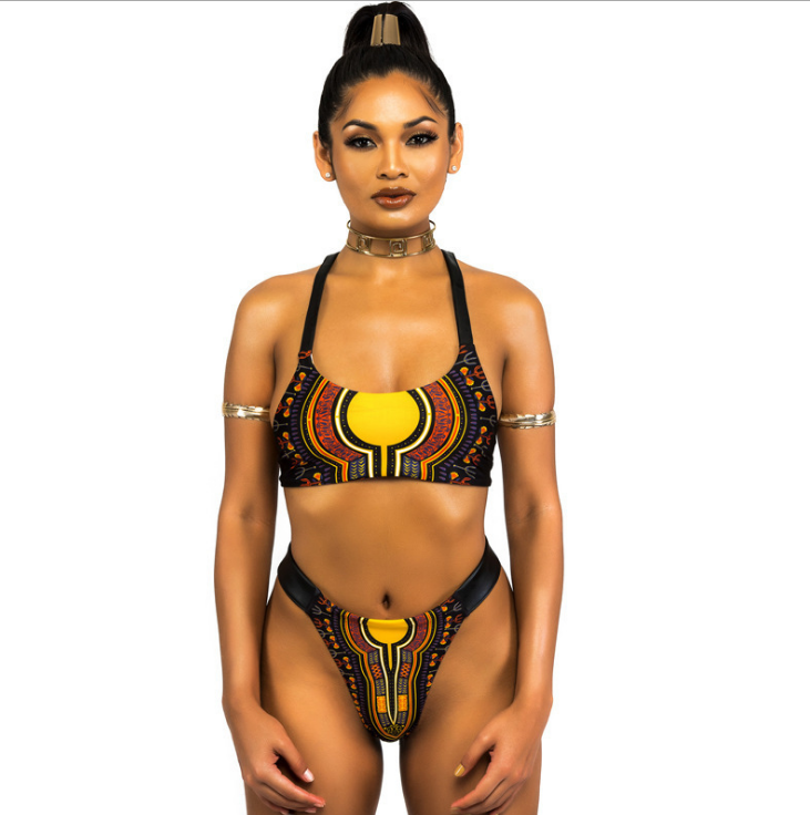 African bikini New women bikini bandage sexy swimsuit African national wind totem printing split swimsuit