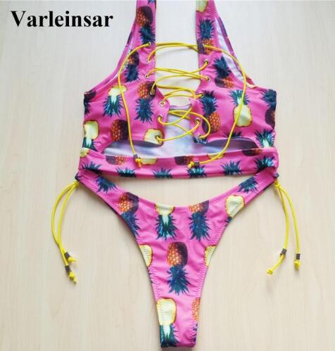African Sexy Thong Bikini Lace Up Swimwear Two Pieces Swimsuit Bathing Suit