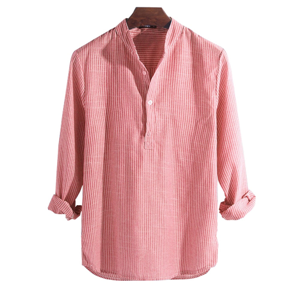 Helisopus New Fashion Spring Summer Casual Men's Shirt Cotton Long Sleeve Striped Slim Fit Stand Collar Shirts S-5XL